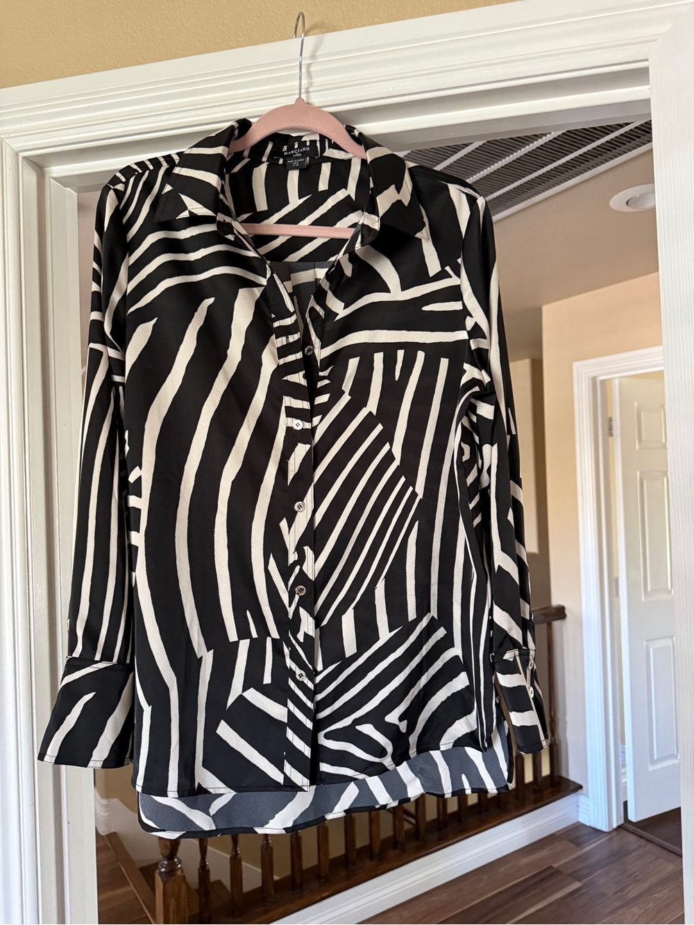 Marciano Black and White Striped Button-Down Shirt